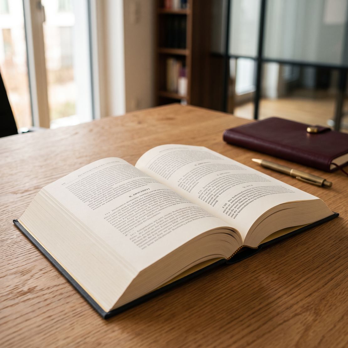 Detailaufnahme von Gesetzbüchern im Regal